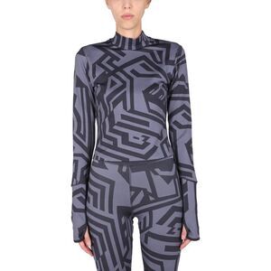 MCQ Women's Geometric Print Mock Neck Long Sleeve Top Women BLACK T-Shirts &